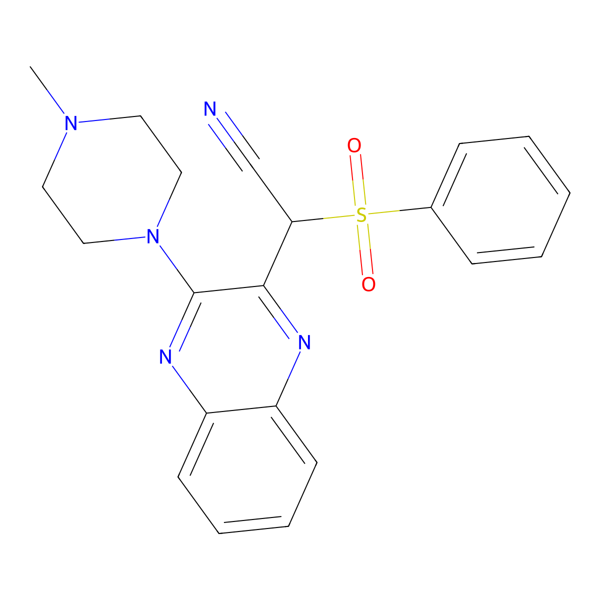 2-(3-(4-Methylpiperazin-1-yl)quinoxalin-2-yl)-2-(phenylsulfonyl)acetonitrile molecular structure, CAS 573932-75-9