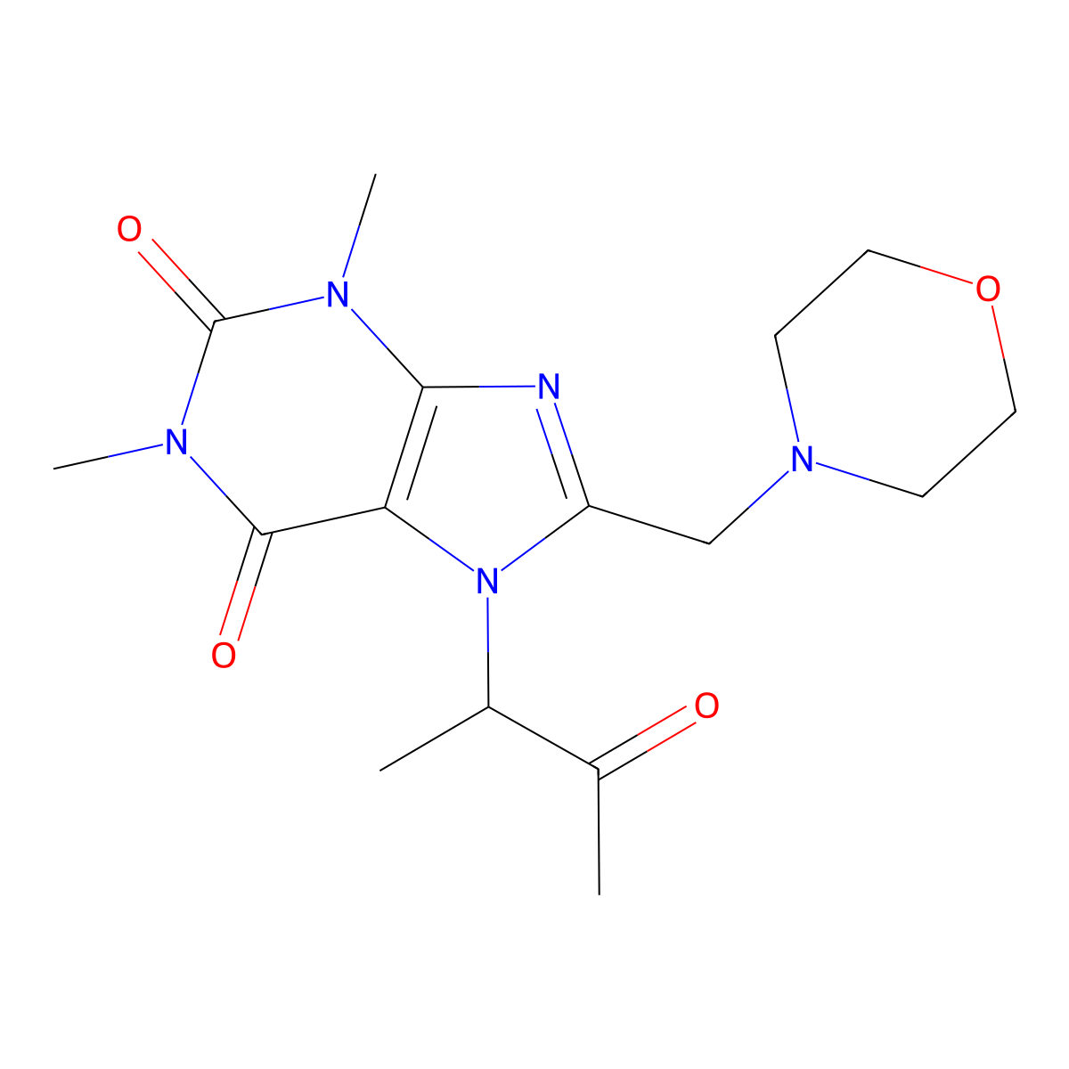 1,3-dimethyl-8-(morpholinomethyl)-7-(3-oxobutan-2-yl)-1H-purine-2,6(3H,7H)-dione molecular structure, CAS 573933-25-2