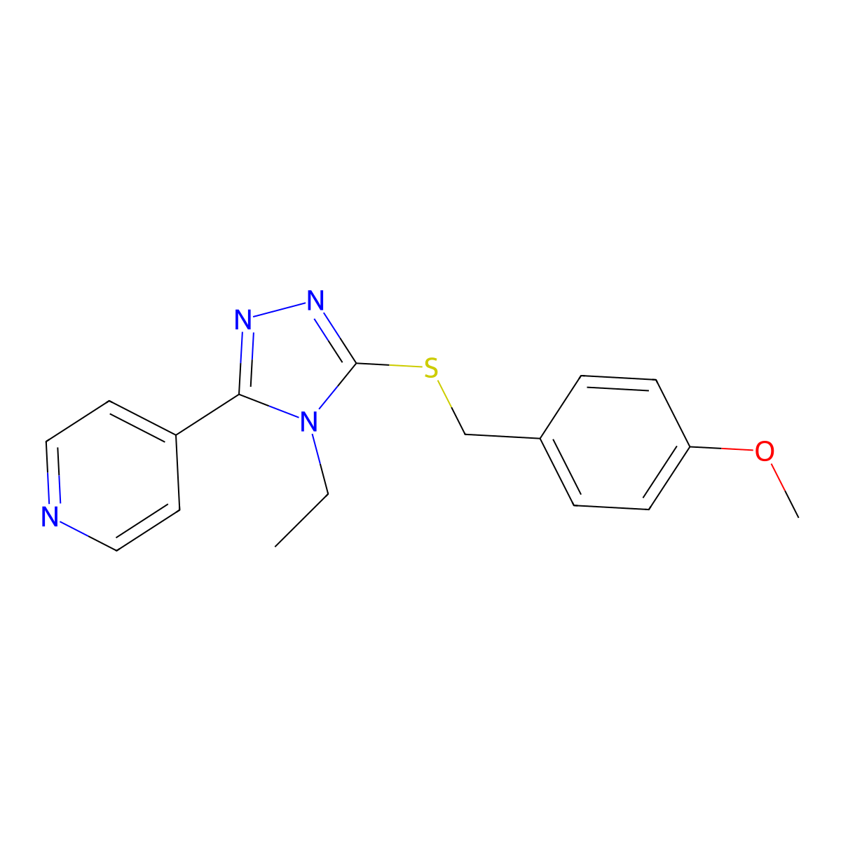 4-(4-Ethyl-5-((4-methoxybenzyl)thio)-4H-1,2,4-triazol-3-YL)pyridine molecular structure, CAS 573933-54-7