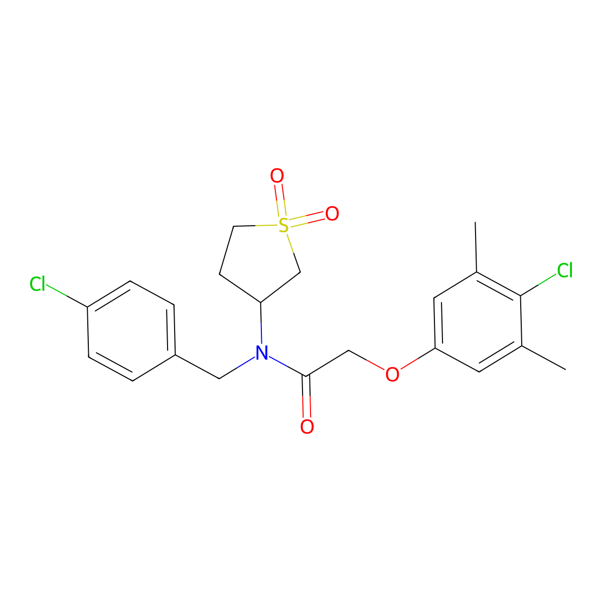 N-(4-chlorobenzyl)-2-(4-chloro-3,5-dimethylphenoxy)-N-(1,1-dioxidotetrahydrothiophen-3-yl)acetamide molecular structure, CAS 573933-58-1