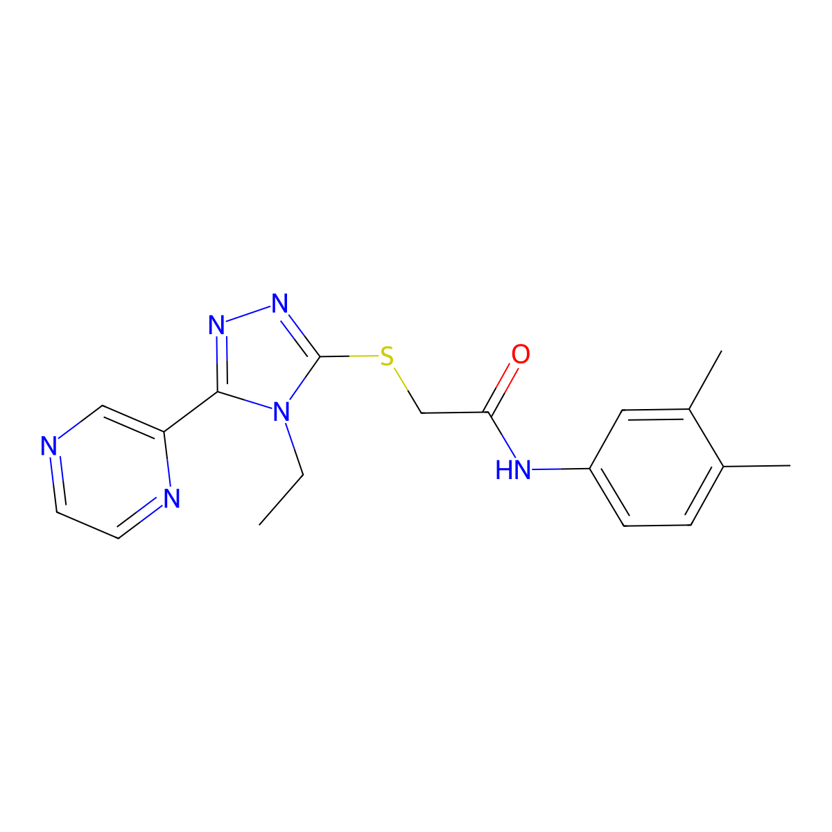 N-(3,4-Dimethylphenyl)-2-{[4-ethyl-5-(2-pyrazinyl)-4H-1,2,4-triazol-3-YL]sulfanyl}acetamide molecular structure, CAS 573933-59-2