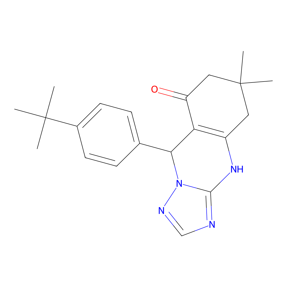 9-(4-tert-butylphenyl)-6,6-dimethyl-5,6,7,9-tetrahydro[1,2,4]triazolo[5,1-b]quinazolin-8(4H)-one molecular structure, CAS 573933-72-9