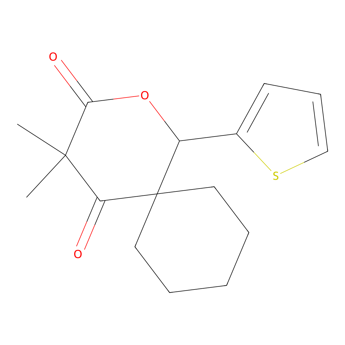 4,4-Dimethyl-1-(thiophen-2-yl)-2-oxaspiro[5.5]undecane-3,5-dione molecular structure, CAS 573934-16-4