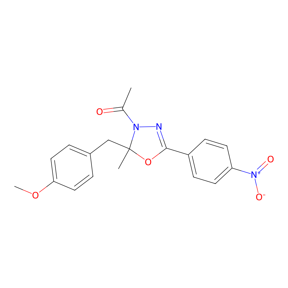 1-[2-[(4-Methoxyphenyl)methyl]-2-methyl-5-(4-nitrophenyl)-1,3,4-oxadiazol-3-yl]ethanone molecular structure, CAS 573934-37-9