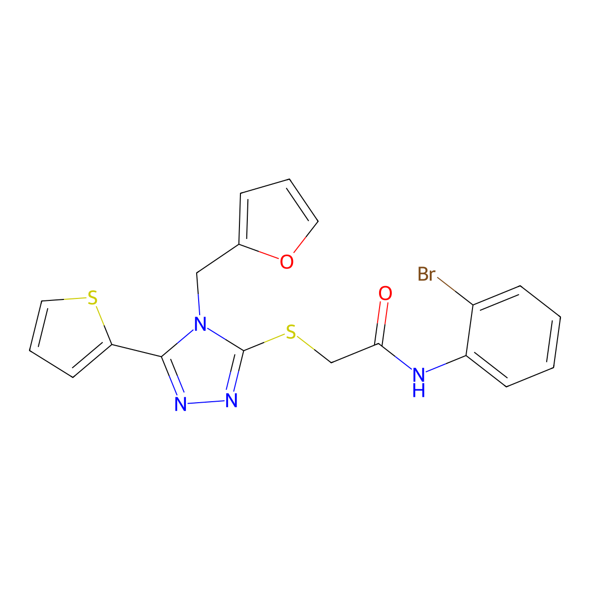 N-(2-bromophenyl)-2-{[4-(furan-2-ylmethyl)-5-(thiophen-2-yl)-4H-1,2,4-triazol-3-yl]sulfanyl}acetamide molecular structure, CAS 573934-41-5