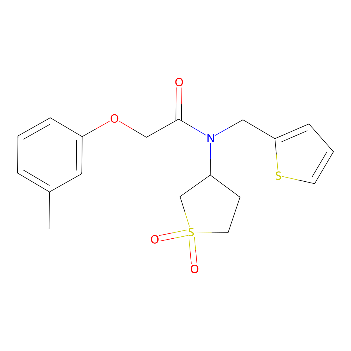 N-(1,1-dioxothiolan-3-yl)-2-(3-methylphenoxy)-N-(thiophen-2-ylmethyl)acetamide molecular structure, CAS 573934-44-8