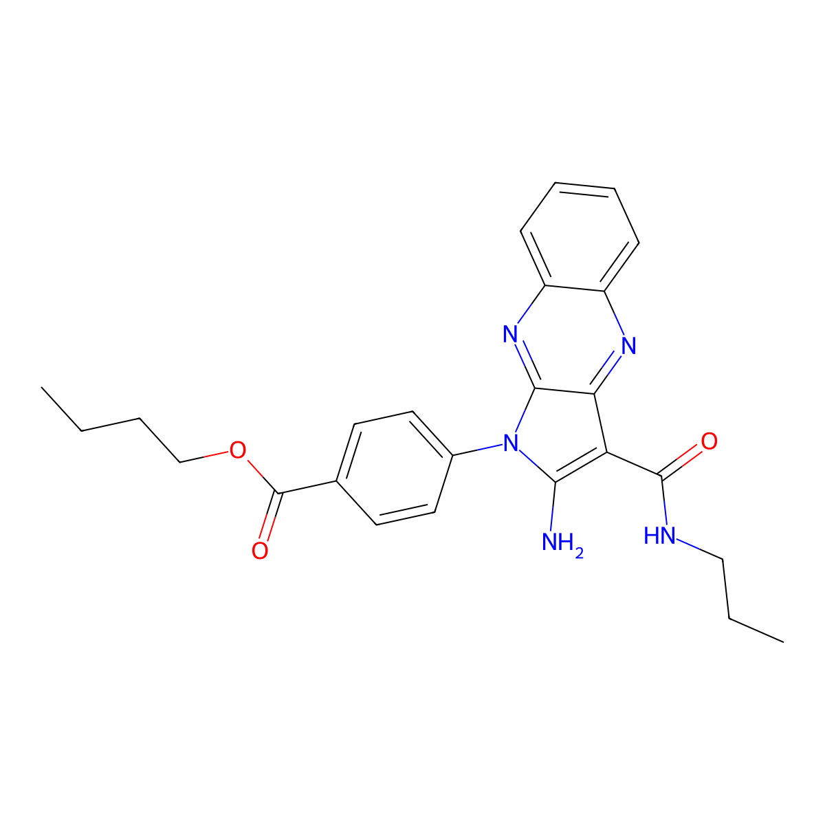 Butyl 4-[2-amino-3-(propylcarbamoyl)pyrrolo[3,2-b]quinoxalin-1-yl]benzoate molecular structure, CAS 573934-46-0