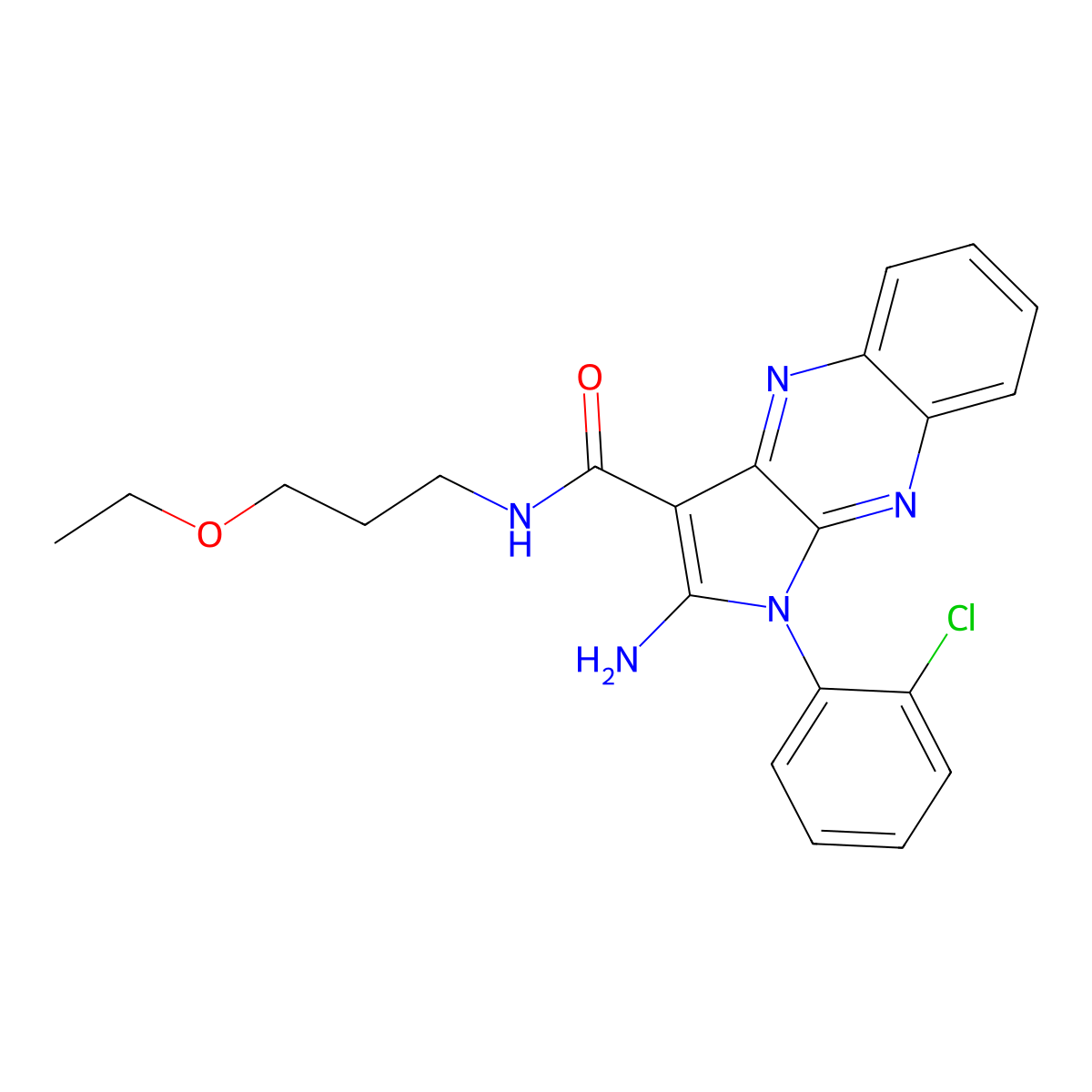2-amino-1-(2-chlorophenyl)-N-(3-ethoxypropyl)-1H-pyrrolo[2,3-b]quinoxaline-3-carboxamide molecular structure, CAS 573934-53-9