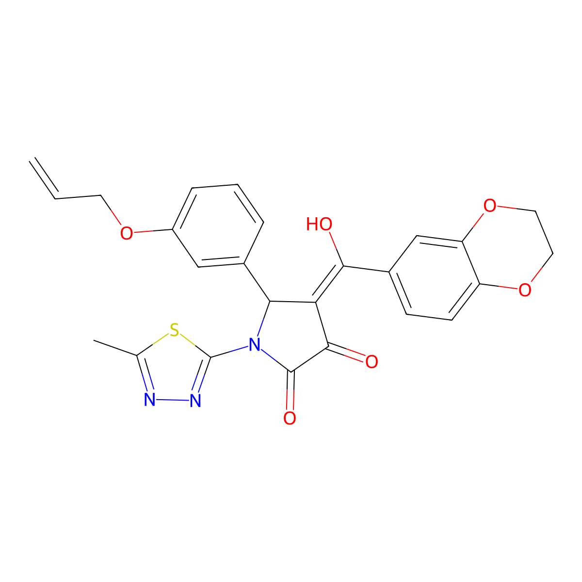 4-(2,3-dihydro-1,4-benzodioxine-6-carbonyl)-3-hydroxy-1-(5-methyl-1,3,4-thiadiazol-2-yl)-5-[3-(prop-2-en-1-yloxy)phenyl]-2,5-dihydro-1H-pyrrol-2-one molecular structure, CAS 573934-71-1
