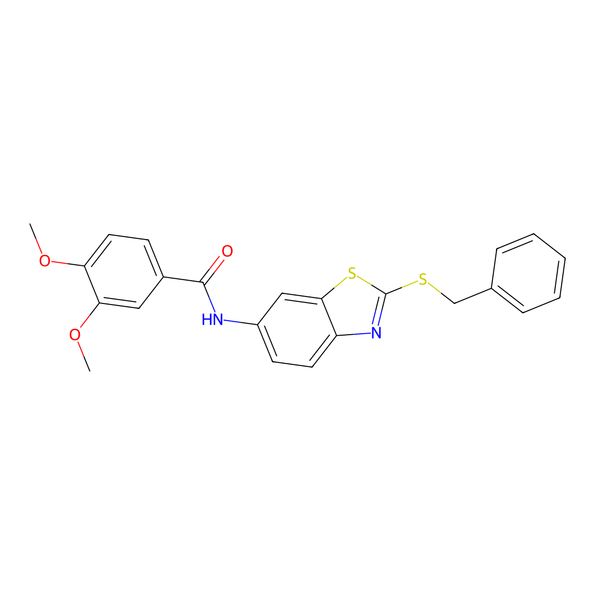 N-(2-benzylsulfanyl-1,3-benzothiazol-6-yl)-3,4-dimethoxybenzamide molecular structure, CAS 573934-74-4