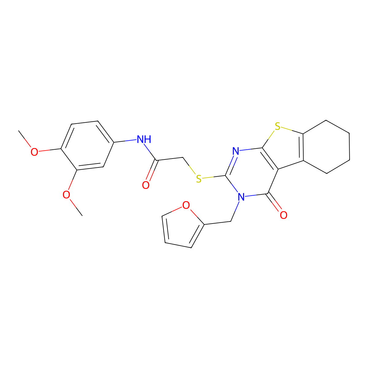 N-(3,4-dimethoxyphenyl)-2-[3-(2-furylmethyl)-4-oxo(3,5,6,7,8-pentahydrobenzo[b]thiopheno[2,3-d]pyrimidin-2-ylthio)]acetamide molecular structure, CAS 573934-84-6