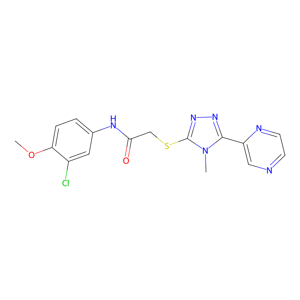 N-(3-chloro-4-methoxyphenyl)-2-{[4-methyl-5-(pyrazin-2-yl)-4H-1,2,4-triazol-3-yl]sulfanyl}acetamide molecular structure, CAS 573934-90-4