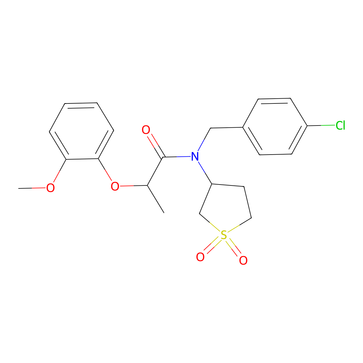 N-(4-chlorobenzyl)-N-(1,1-dioxidotetrahydrothiophen-3-yl)-2-(2-methoxyphenoxy)propanamide molecular structure, CAS 573935-09-8