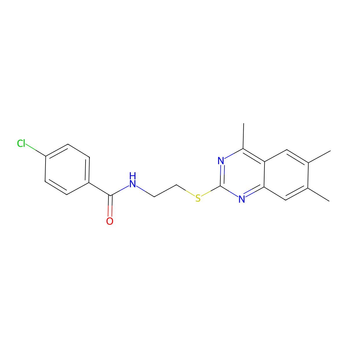 4-chloro-N-{2-[(4,6,7-trimethylquinazolin-2-yl)sulfanyl]ethyl}benzamide molecular structure, CAS 573935-33-8