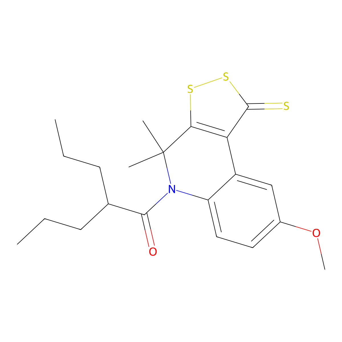 1-(8-Methoxy-4,4-dimethyl-1-sulfanylidenedithiolo[3,4-c]quinolin-5-yl)-2-propylpentan-1-one molecular structure, CAS 573935-38-3
