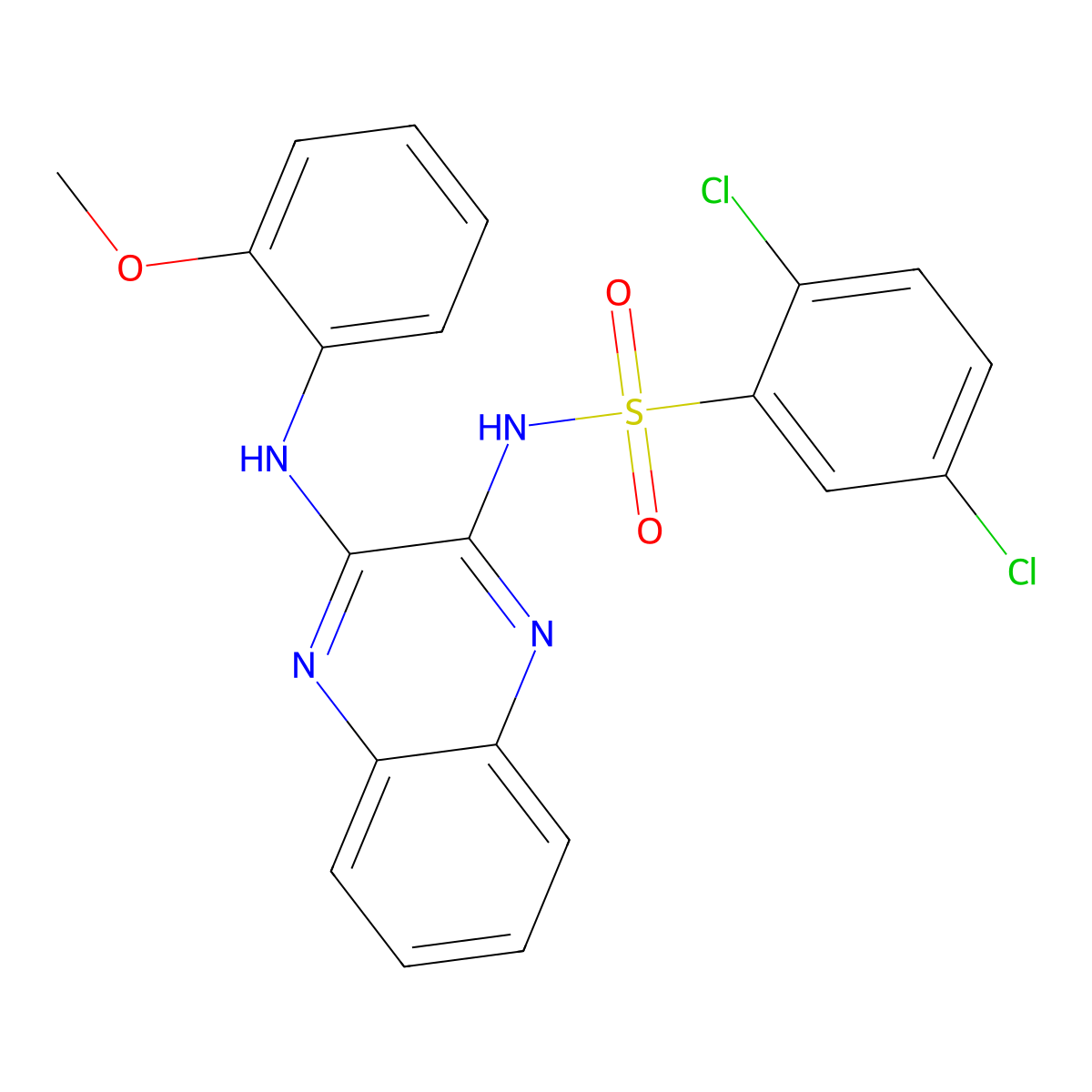 2,5-dichloro-N-{3-[(2-methoxyphenyl)amino]quinoxalin-2-yl}benzenesulfonamide molecular structure, CAS 573935-41-8