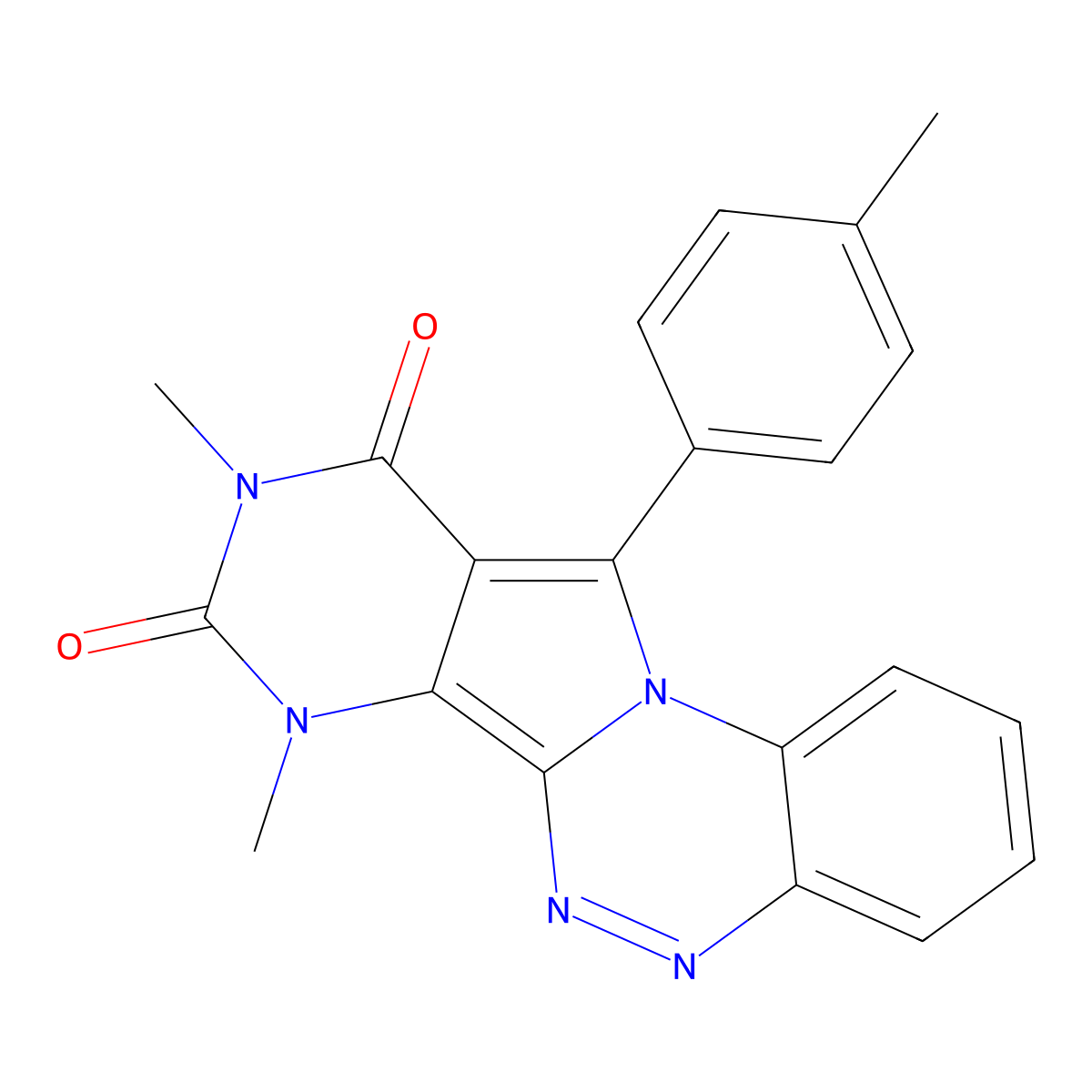 7,9-dimethyl-11-(4-methylphenyl)pyrimido[4',5':3,4]pyrrolo[2,1-c][1,2,4]benzotriazine-8,10(7H,9H)-dione molecular structure, CAS 573935-67-8