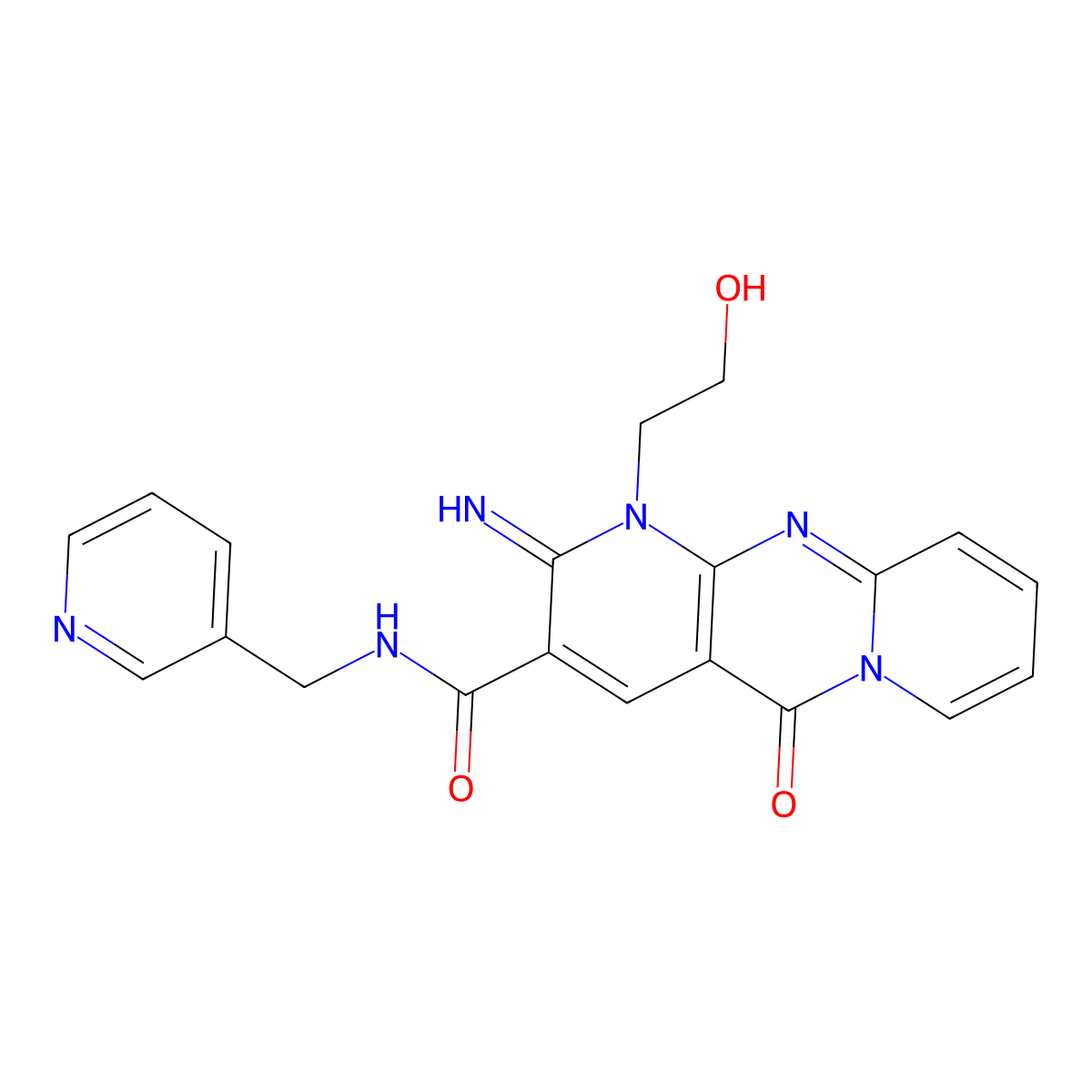 1-(2-hydroxyethyl)-2-imino-5-oxo-N-(pyridin-3-ylmethyl)-2,5-dihydro-1H-dipyrido[1,2-a:2',3'-d]pyrimidine-3-carboxamide molecular structure, CAS 573935-68-9