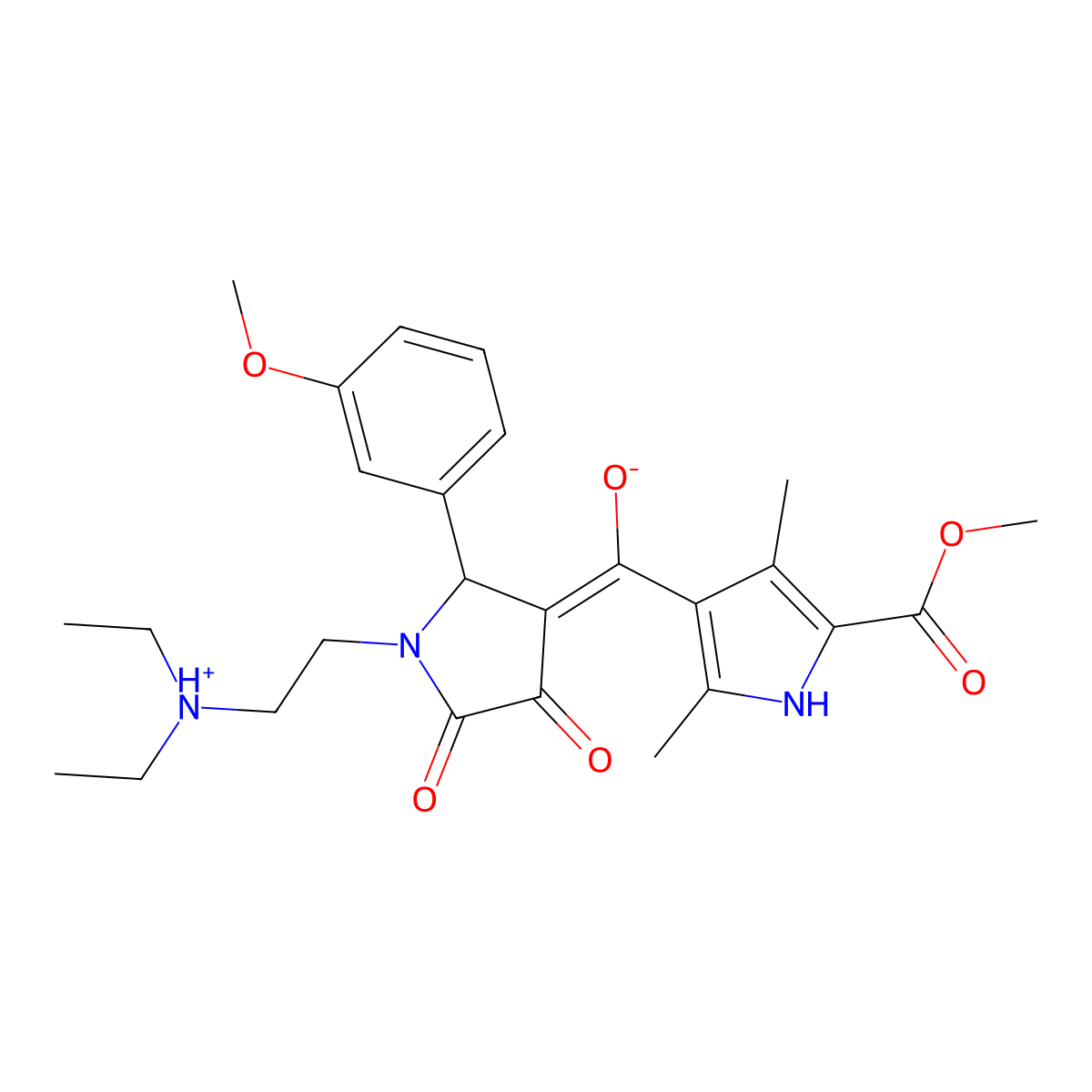 methyl 4-[[1-[2-(diethylamino)ethyl]-2-(3-methoxyphenyl)-4,5-dioxopyrrolidin-3-ylidene]-hydroxymethyl]-3,5-dimethyl-1H-pyrrole-2-carboxylate molecular structure, CAS 573935-76-9