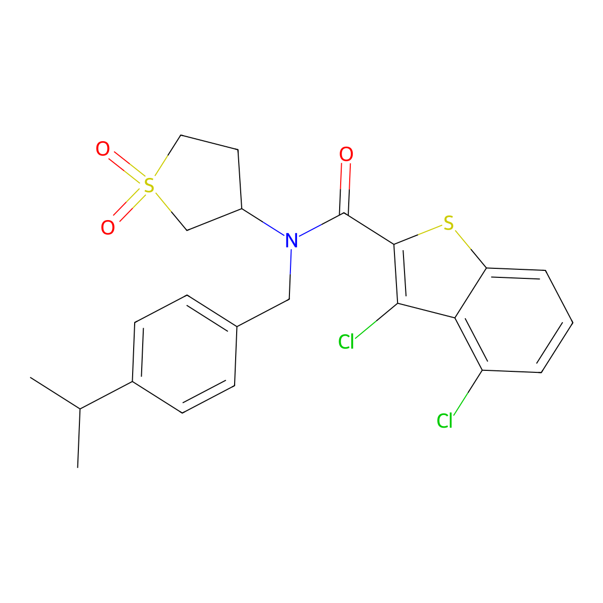 3,4-dichloro-N-(1,1-dioxidotetrahydrothiophen-3-yl)-N-[4-(propan-2-yl)benzyl]-1-benzothiophene-2-carboxamide molecular structure, CAS 573935-94-1