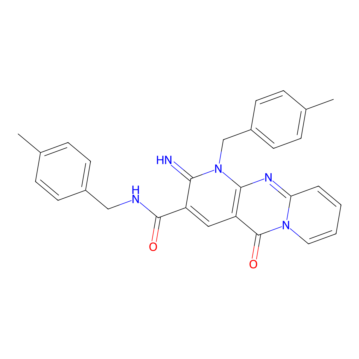 2-imino-N,1-bis(4-methylbenzyl)-5-oxo-1,5-dihydro-2H-dipyrido[1,2-a:2',3'-d]pyrimidine-3-carboxamide molecular structure, CAS 573936-32-0