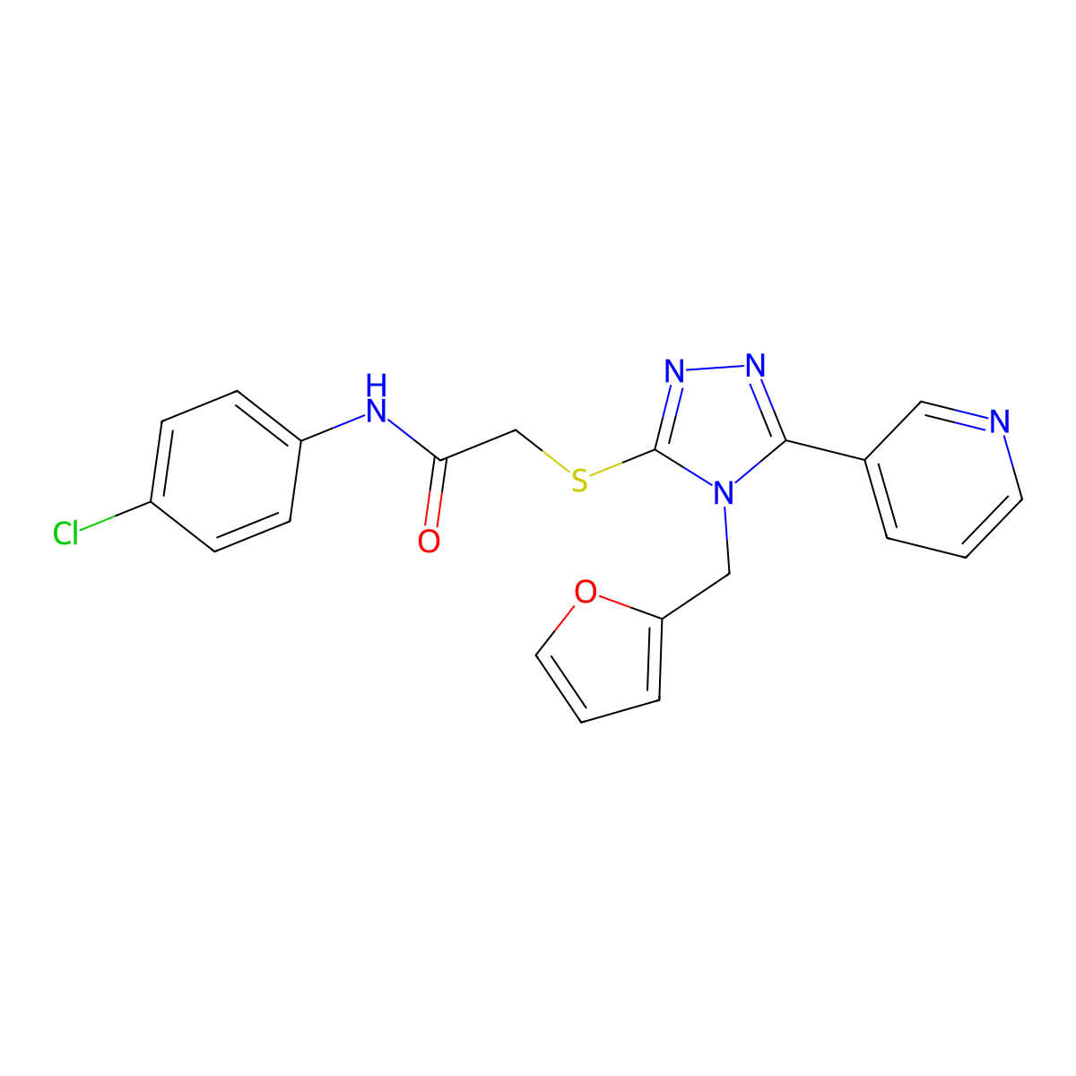 N-(4-chlorophenyl)-2-{[4-(furan-2-ylmethyl)-5-(pyridin-3-yl)-4H-1,2,4-triazol-3-yl]sulfanyl}acetamide molecular structure, CAS 573936-41-1