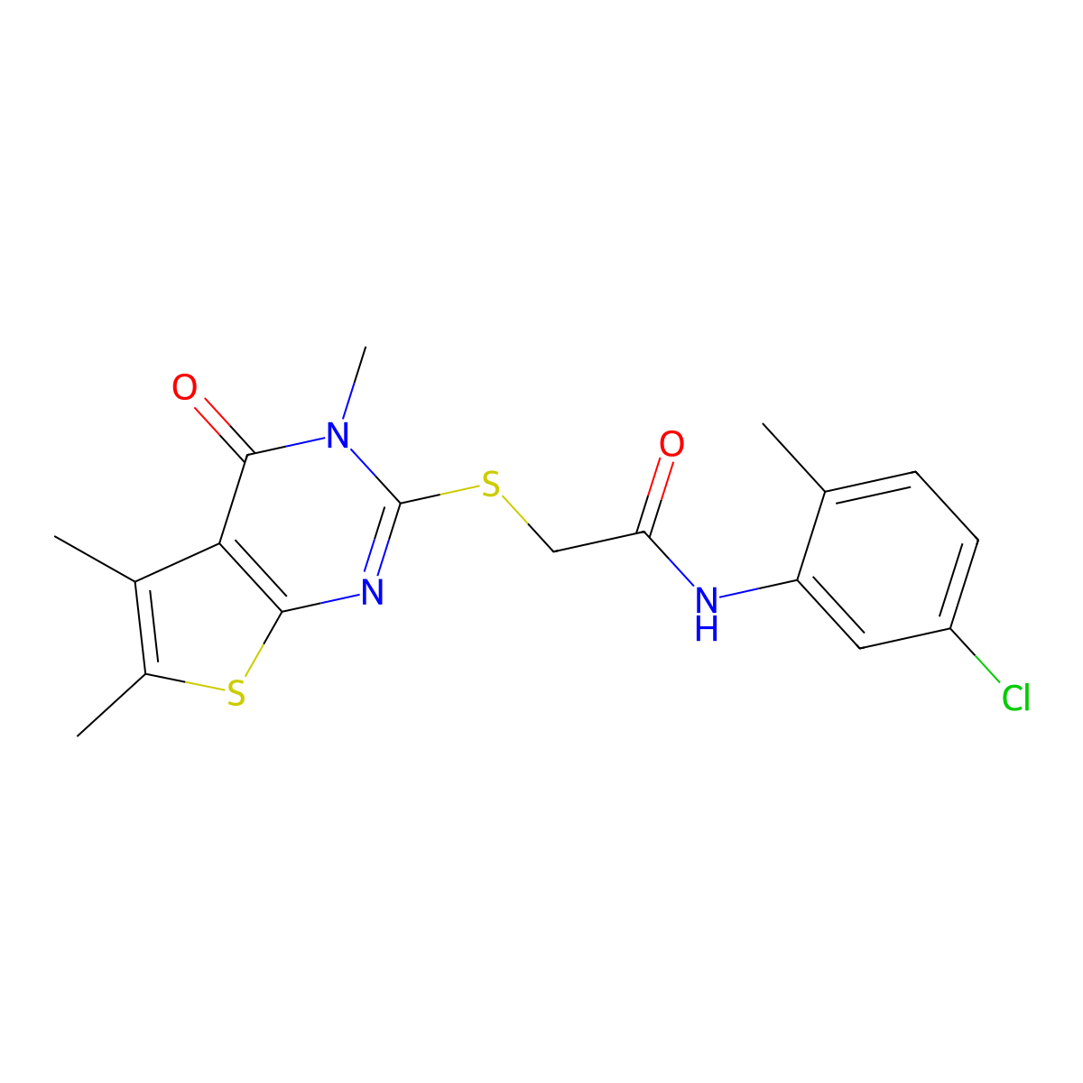 N-(5-chloro-2-methylphenyl)-2-[(3,5,6-trimethyl-4-oxo-3,4-dihydrothieno[2,3-d]pyrimidin-2-yl)sulfanyl]acetamide molecular structure, CAS 573936-50-2