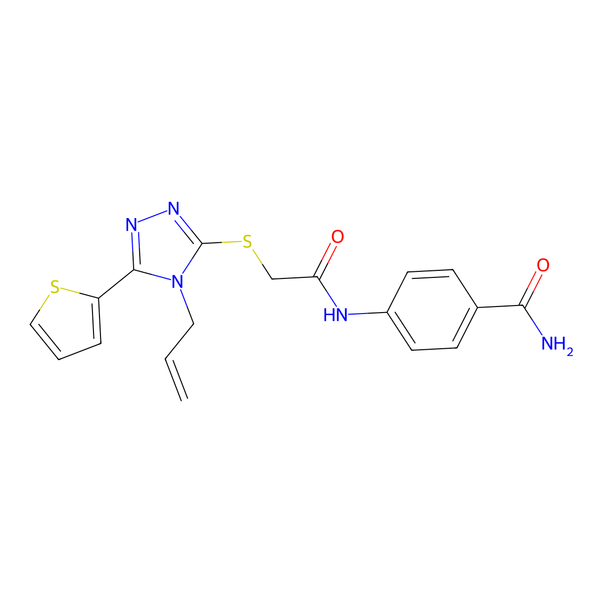 4-((((4-Allyl-5-(2-thienyl)-4H-1,2,4-triazol-3-YL)thio)acetyl)amino)benzamide molecular structure, CAS 573936-52-4