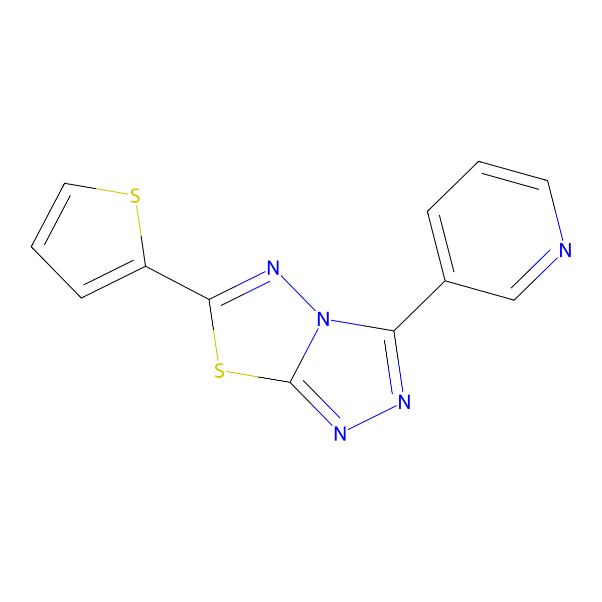 3-Pyridin-3-yl-6-thiophen-2-yl-[1,2,4]triazolo[3,4-b][1,3,4]thiadiazole molecular structure, CAS 573936-54-6