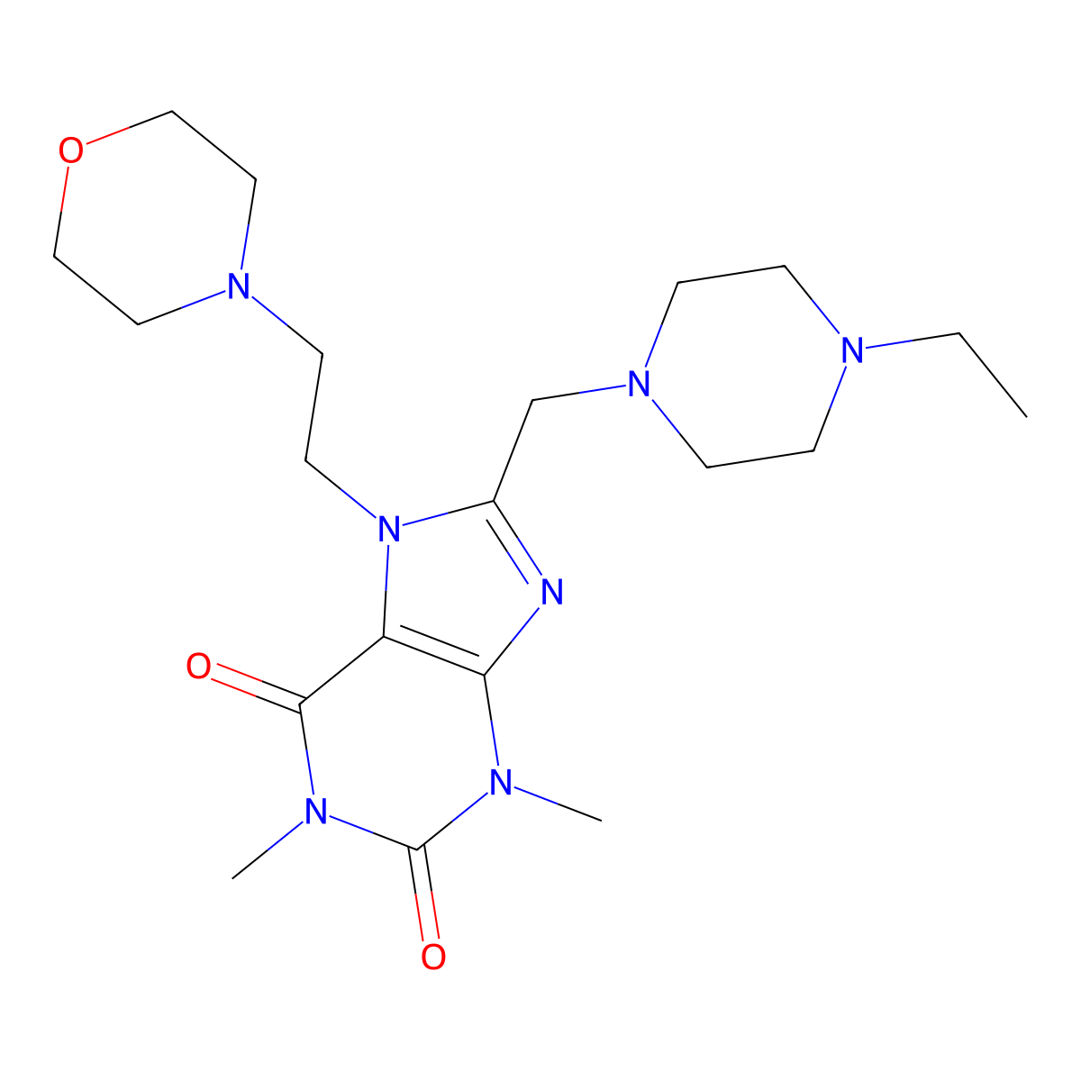 8-[(4-Ethylpiperazin-1-yl)methyl]-1,3-dimethyl-7-(2-morpholin-4-ylethyl)purine-2,6-dione molecular structure, CAS 573936-55-7