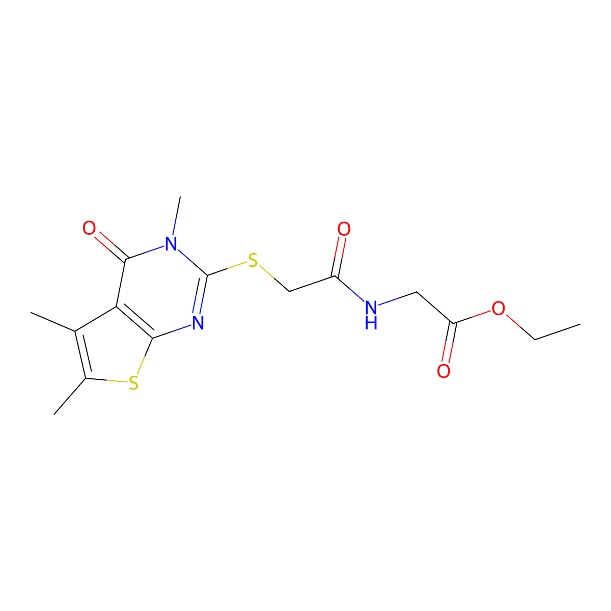ethyl N-{[(3,5,6-trimethyl-4-oxo-3,4-dihydrothieno[2,3-d]pyrimidin-2-yl)sulfanyl]acetyl}glycinate molecular structure, CAS 573936-57-9