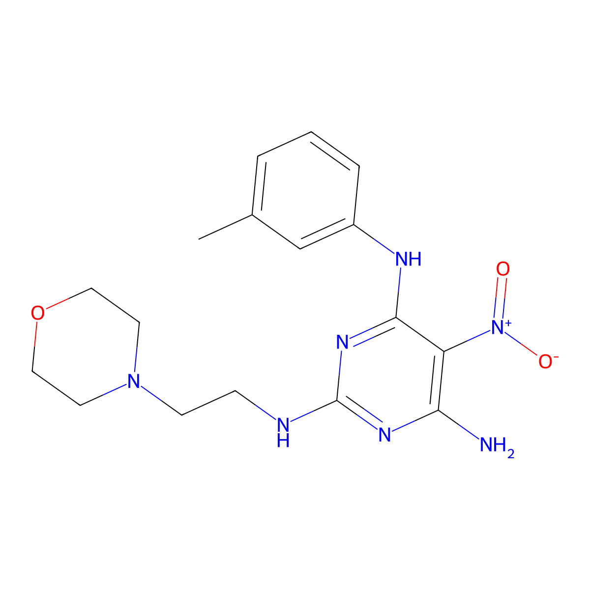 N2-(2-morpholinoethyl)-5-nitro-N4-(m-tolyl)pyrimidine-2,4,6-triamine molecular structure, CAS 573936-60-4