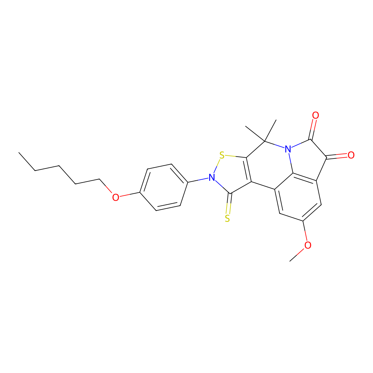 2-methoxy-7,7-dimethyl-9-[4-(pentyloxy)phenyl]-10-thioxo-9,10-dihydro-7H-isothiazolo[5,4-c]pyrrolo[3,2,1-ij]quinoline-4,5-dione molecular structure, CAS 573936-64-8