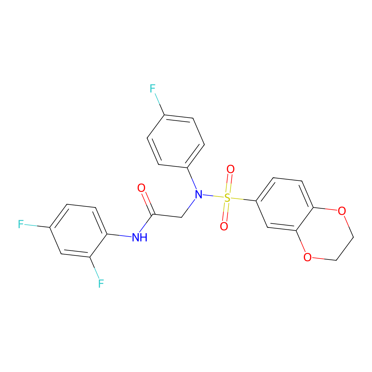 N-(2,4-difluorophenyl)-2-[(2,3-dihydro-1,4-benzodioxin-6-ylsulfonyl)-4-fluoroanilino]acetamide molecular structure, CAS 573936-66-0