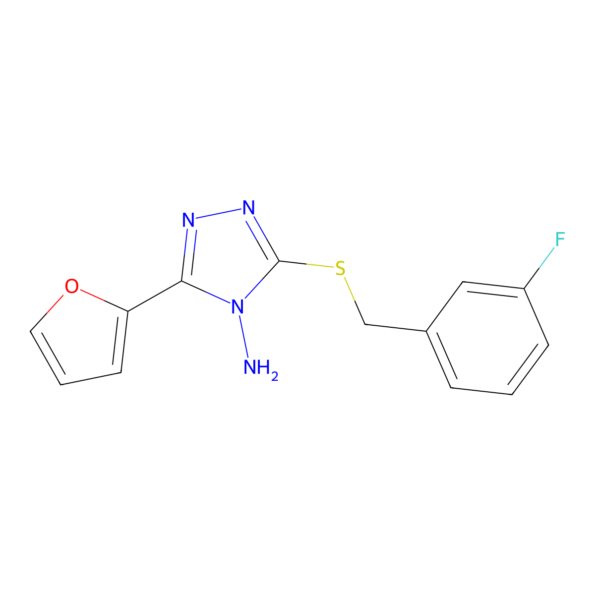 5-[(3-Fluorophenyl)methylthio]-3-(2-furyl)-1,2,4-triazole-4-ylamine molecular structure, CAS 573936-68-2