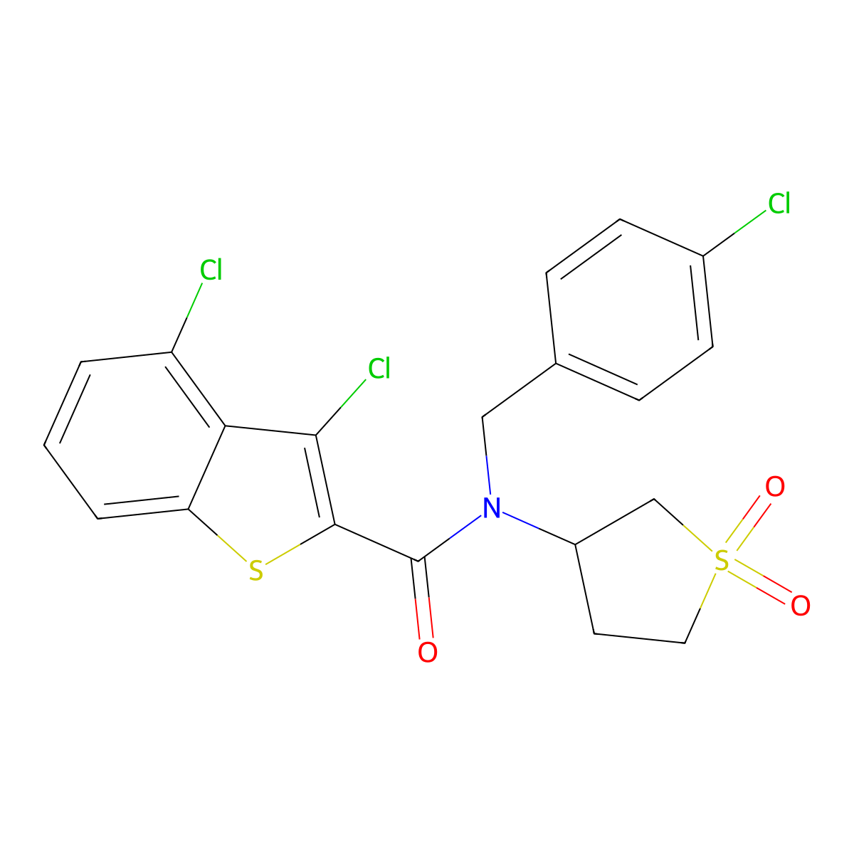 3,4-dichloro-N-(4-chlorobenzyl)-N-(1,1-dioxidotetrahydrothiophen-3-yl)-1-benzothiophene-2-carboxamide molecular structure, CAS 573936-72-8