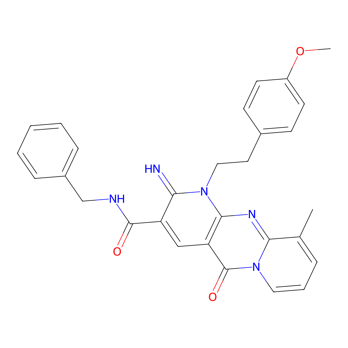 N-benzyl-2-imino-1-[2-(4-methoxyphenyl)ethyl]-10-methyl-5-oxo-1,5-dihydro-2H-dipyrido[1,2-a:2',3'-d]pyrimidine-3-carboxamide molecular structure, CAS 573936-83-1
