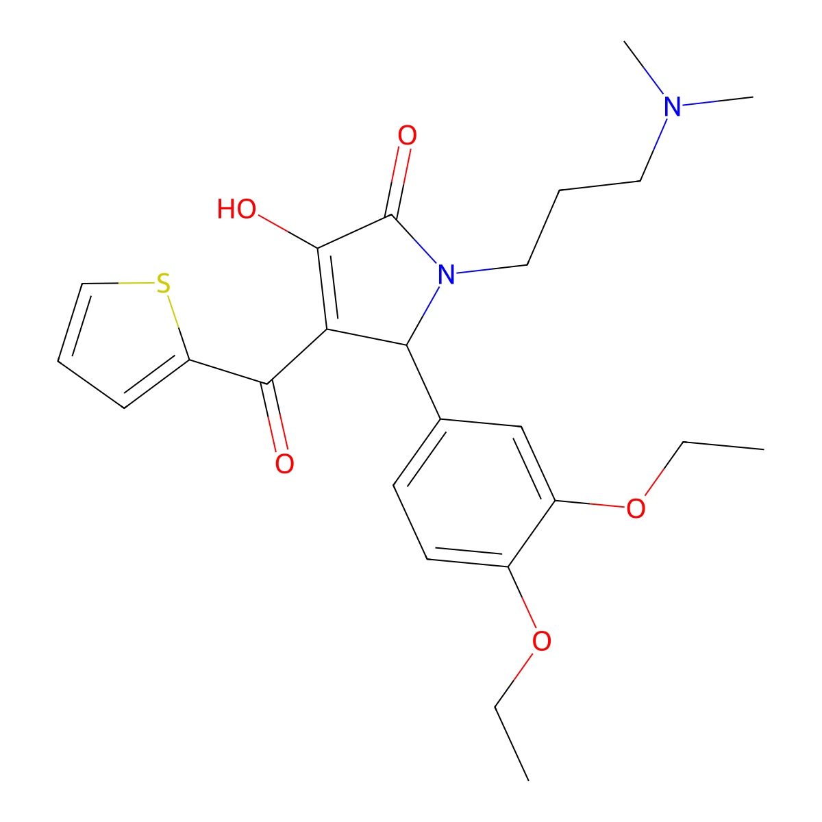 5-(3,4-Diethoxyphenyl)-1-[3-(dimethylamino)propyl]-3-hydroxy-4-(2-thienylcarbo nyl)-3-pyrrolin-2-one molecular structure, CAS 573937-10-7