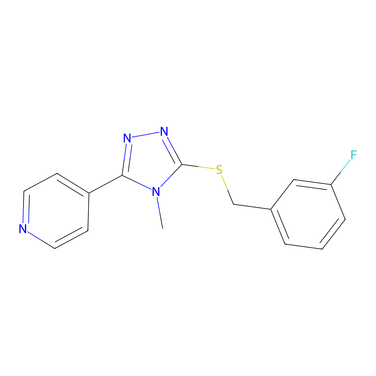 4-{5-[(3-fluorobenzyl)sulfanyl]-4-methyl-4H-1,2,4-triazol-3-yl}pyridine molecular structure, CAS 573937-24-3