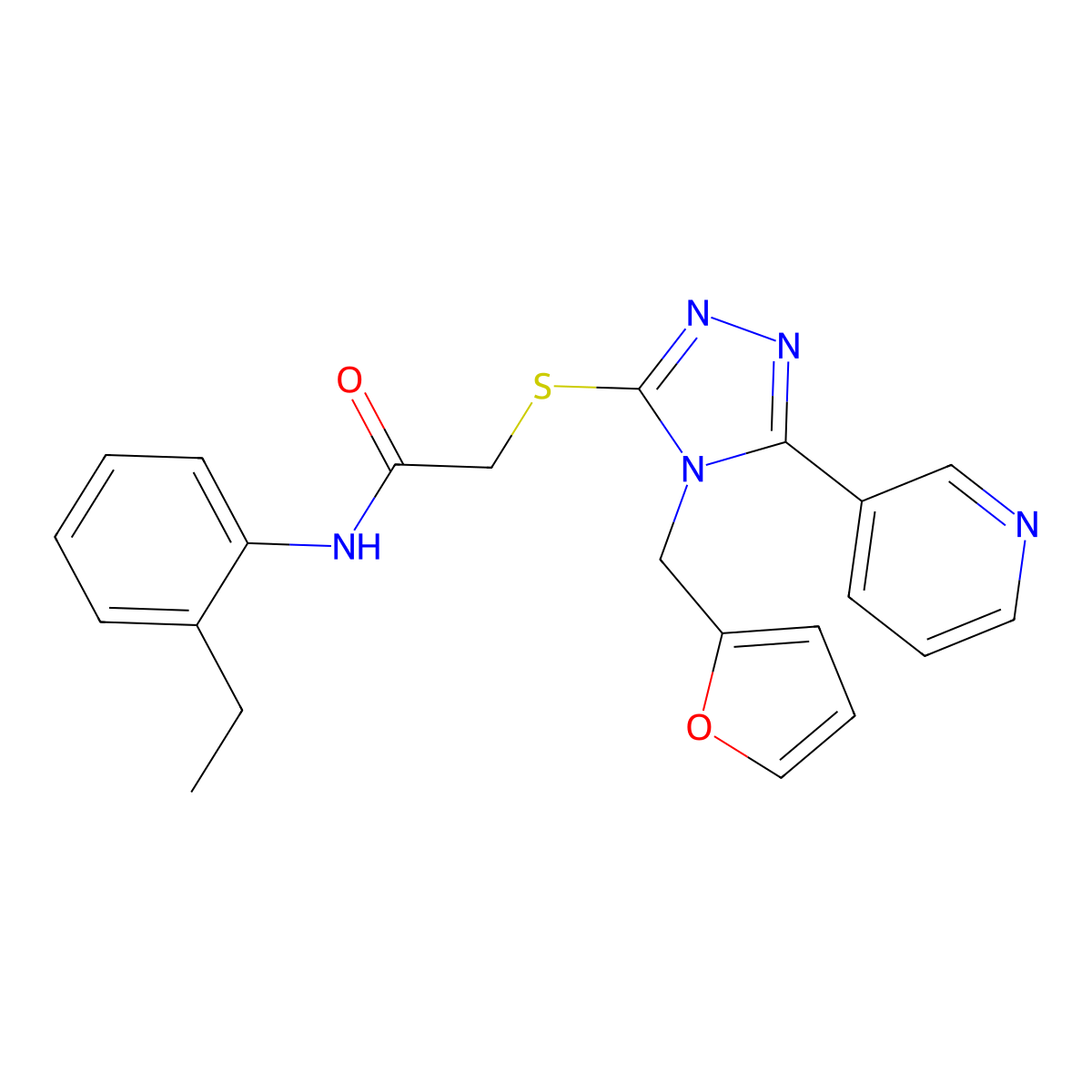 N-(2-ethylphenyl)-2-{[4-(furan-2-ylmethyl)-5-(pyridin-3-yl)-4H-1,2,4-triazol-3-yl]sulfanyl}acetamide molecular structure, CAS 573937-35-6