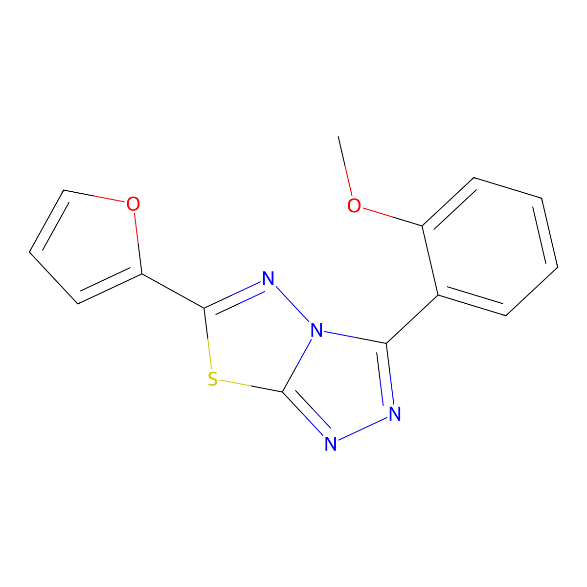 2-[6-(2-Furyl)[1,2,4]triazolo[3,4-b][1,3,4]thiadiazol-3-yl]phenyl methyl ether molecular structure, CAS 573937-46-9