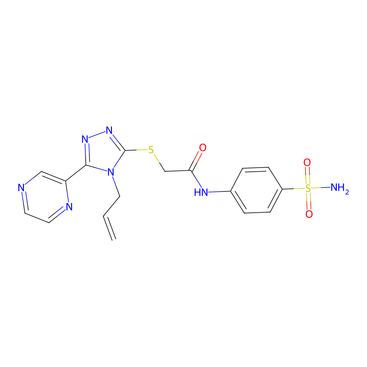 2-{[4-(prop-2-en-1-yl)-5-(pyrazin-2-yl)-4H-1,2,4-triazol-3-yl]sulfanyl}-N-(4-sulfamoylphenyl)acetamide molecular structure, CAS 573937-48-1