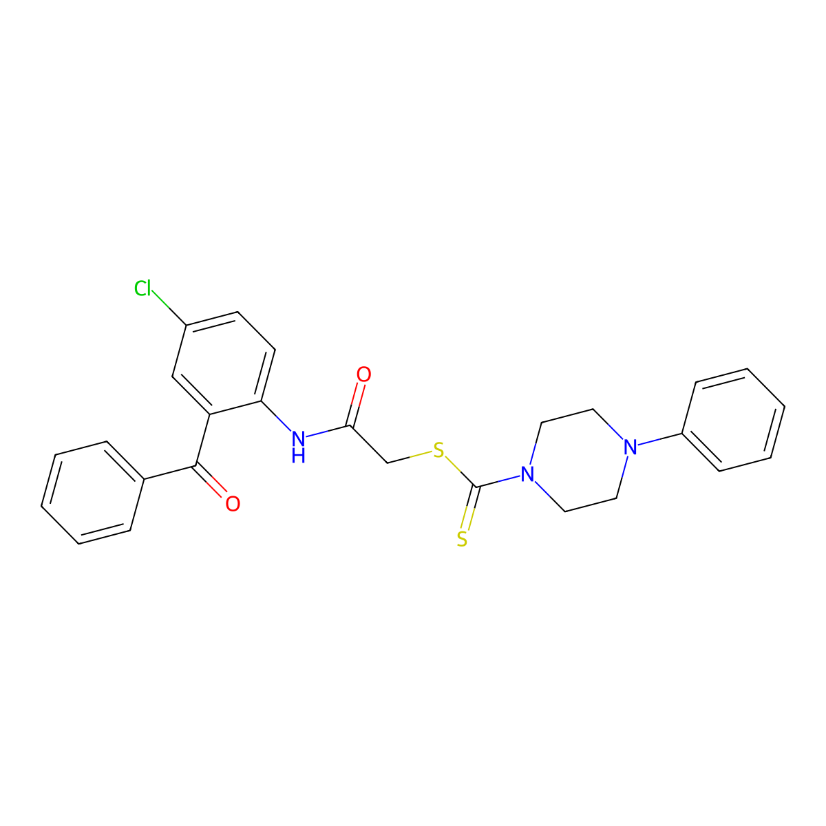 2-{[4-Chloro-2-(phenylcarbonyl)phenyl]amino}-2-oxoethyl 4-phenylpiperazine-1-carbodithioate molecular structure, CAS 573937-50-5