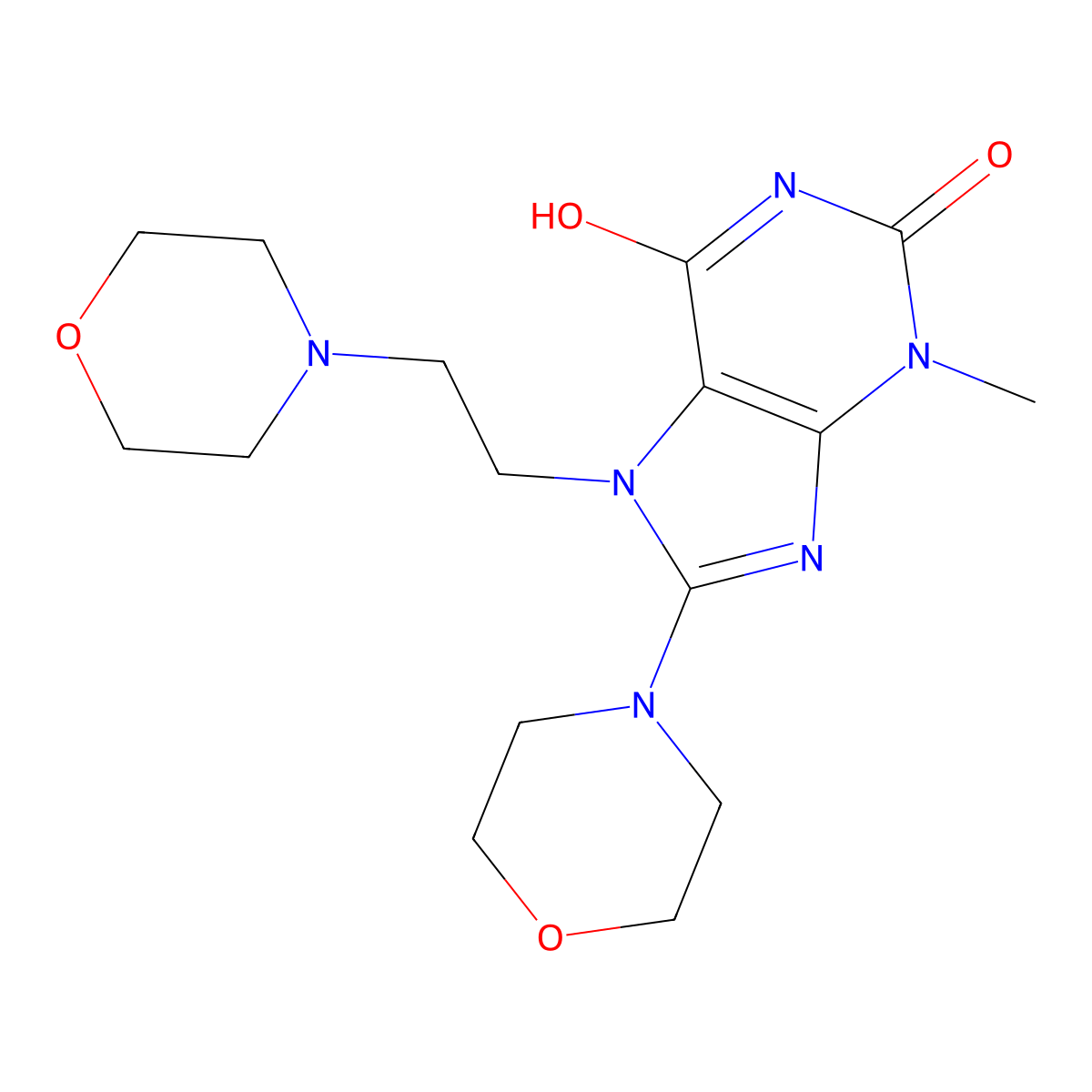 3-methyl-8-morpholino-7-(2-morpholinoethyl)-1H-purine-2,6(3H,7H)-dione molecular structure, CAS 573937-67-4