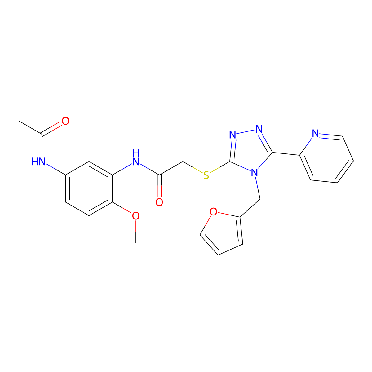 N-[5-(acetylamino)-2-methoxyphenyl]-2-{[4-(furan-2-ylmethyl)-5-(pyridin-2-yl)-4H-1,2,4-triazol-3-yl]sulfanyl}acetamide molecular structure, CAS 573937-69-6