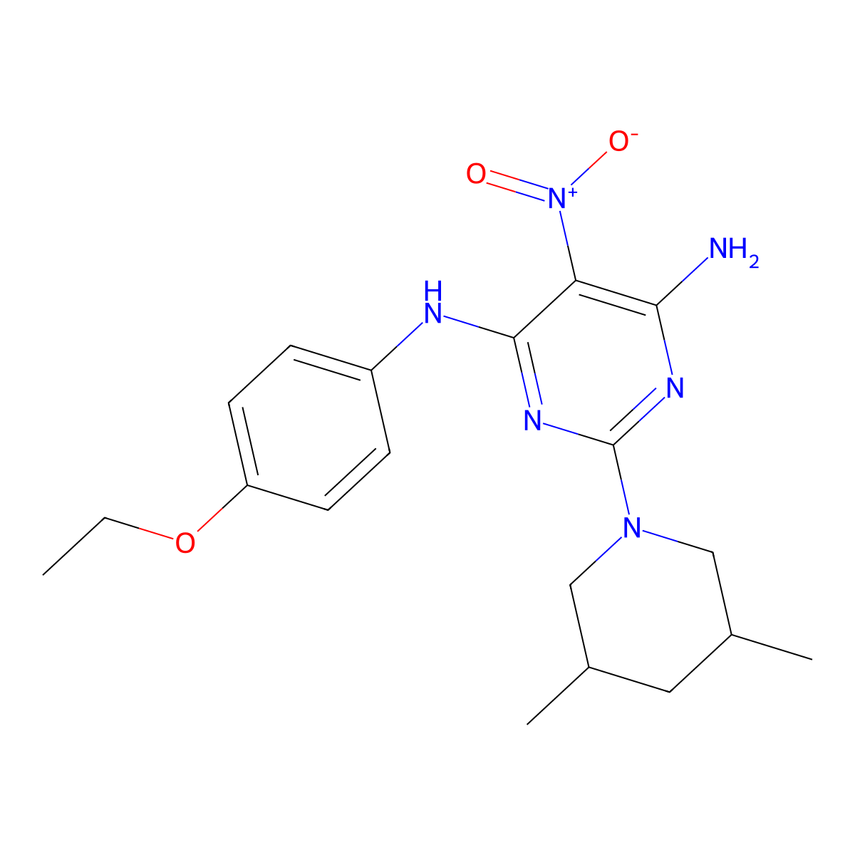 2-(3,5-dimethyl-1-piperidinyl)-N~4~-(4-ethoxyphenyl)-5-nitro-4,6-pyrimidinediamine molecular structure, CAS 573937-70-9