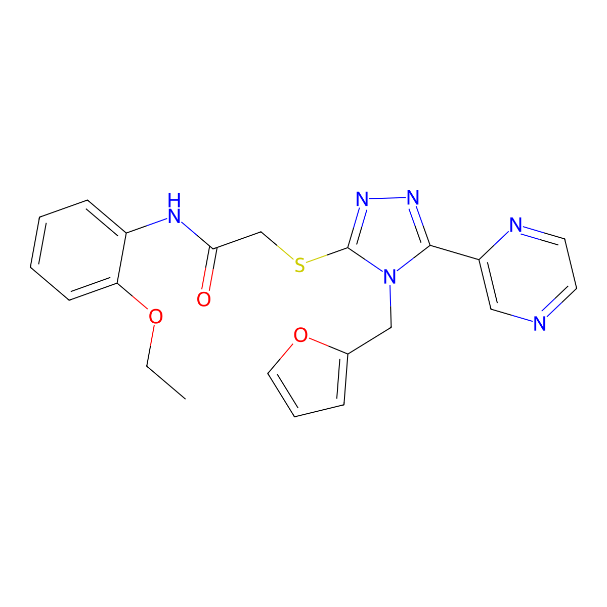 N-(2-ethoxyphenyl)-2-{[4-(furan-2-ylmethyl)-5-(pyrazin-2-yl)-4H-1,2,4-triazol-3-yl]sulfanyl}acetamide molecular structure, CAS 573937-78-7
