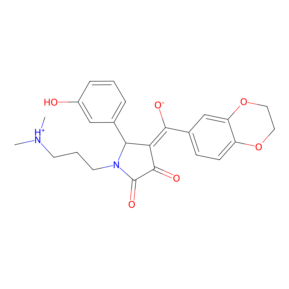 4-(2,3-dihydro-1,4-benzodioxine-6-carbonyl)-1-[3-(dimethylamino)propyl]-3-hydroxy-5-(3-hydroxyphenyl)-2,5-dihydro-1H-pyrrol-2-one molecular structure, CAS 573937-84-5