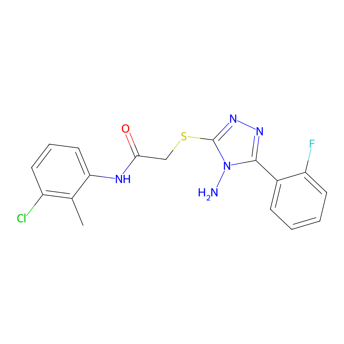 2-[4-amino-5-(2-fluorophenyl)(1,2,4-triazol-3-ylthio)]-N-(3-chloro-2-methylphe nyl)acetamide molecular structure, CAS 573937-89-0