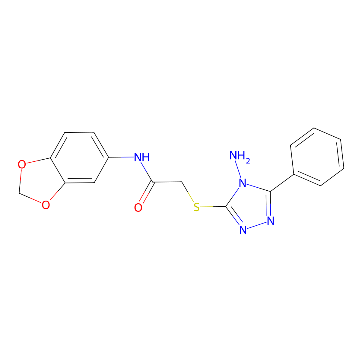 2-[(4-amino-5-phenyl-4H-1,2,4-triazol-3-yl)thio]-N-1,3-benzodioxol-5-ylacetamide molecular structure, CAS 573937-91-4